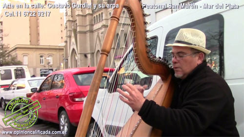 Gustavo Gurdiel interpretando su música en la peatonal.