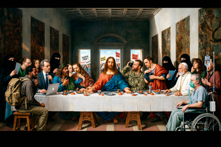 imagen de la última cena -adaptada- tal como aparece en la nota original del Dr Rodolfo Terragno bajo el título de León XIV, contra la pobreza y la guerra.